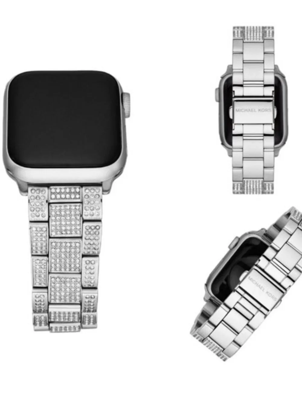 NEW Michael Kors Stainless Steel Pave Silver-Tone Strap Band 38-40mm Apple Watch